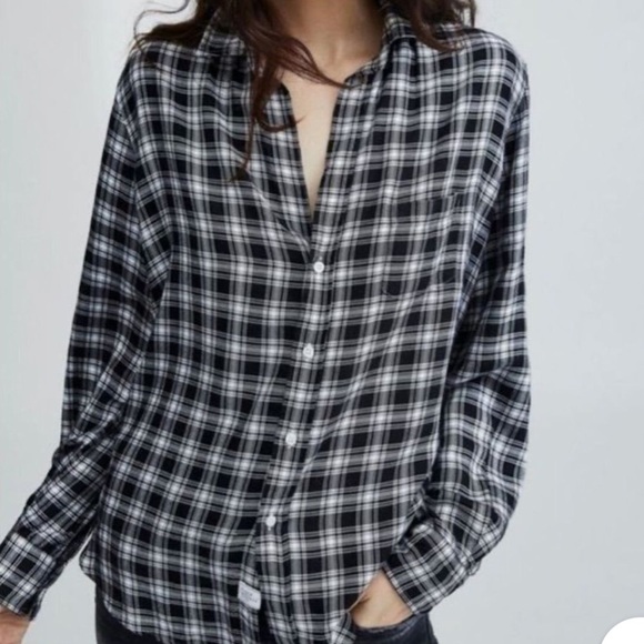 Frank & Eileen Tops - Frank & Eileen Eileen Plaid Charcoal Gray Long Sleeve Button Down Modal XXS